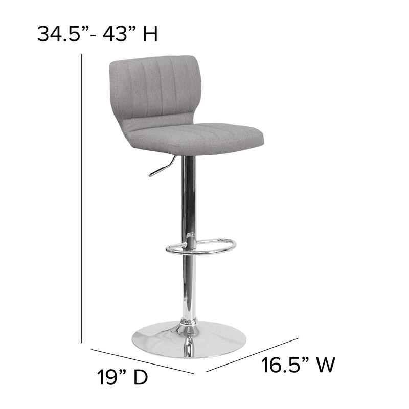 Contemporary Chrome Adjustable Bar Stool - 16.5"W x 19"D x 34.5" - 43"H