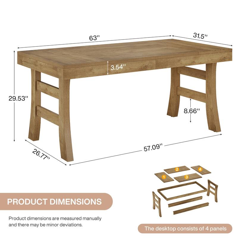 63 Inches Rectangular Farmhouse Dining Table for 4-6 People - 63" W x 31.5" D x 29.5" H