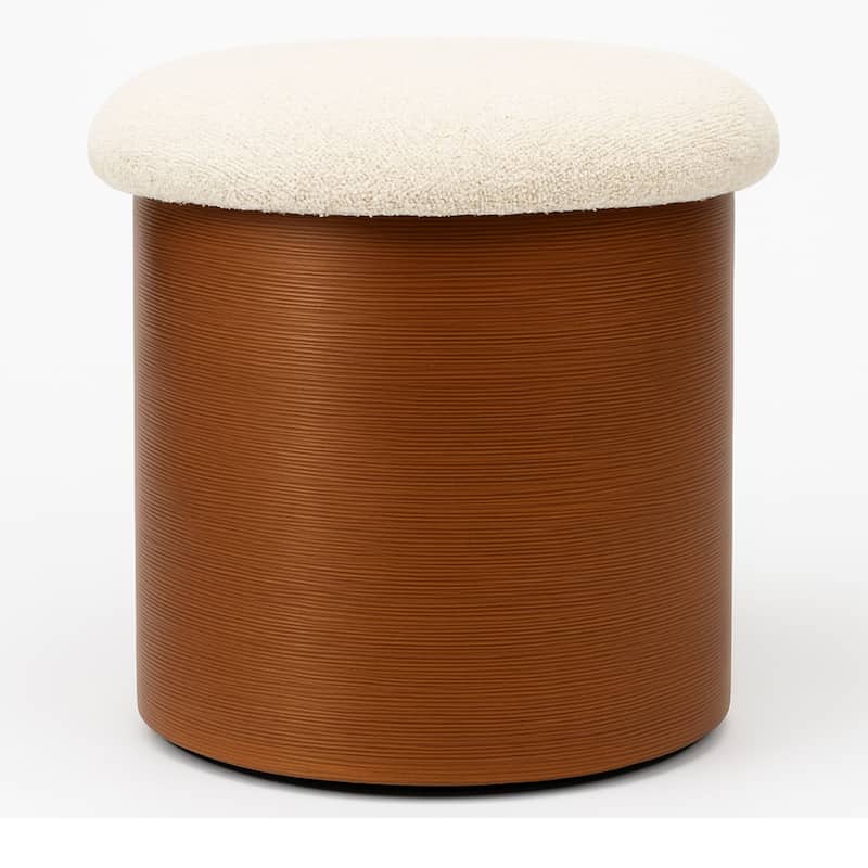 Boucle Round Storage Ottoman Foot Stool Small Ottoman for Living Room - Brown