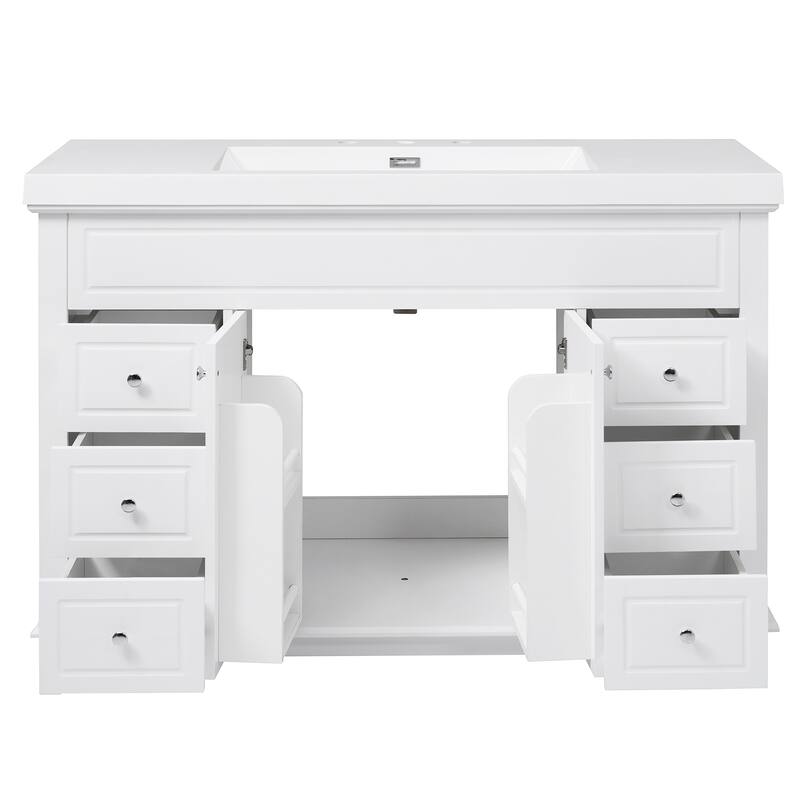 48" Bathroom Vanity-Classic- Pine Legs-Resin Sink with Soft-Close Drawers & Double Doors.