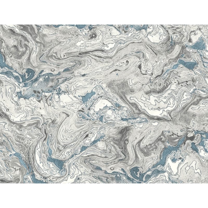 Luxe Haven Faux Marble Peel and Stick Wallpaper - 27 in. W x 18 ft. L - Lunar Rock & Cerulean