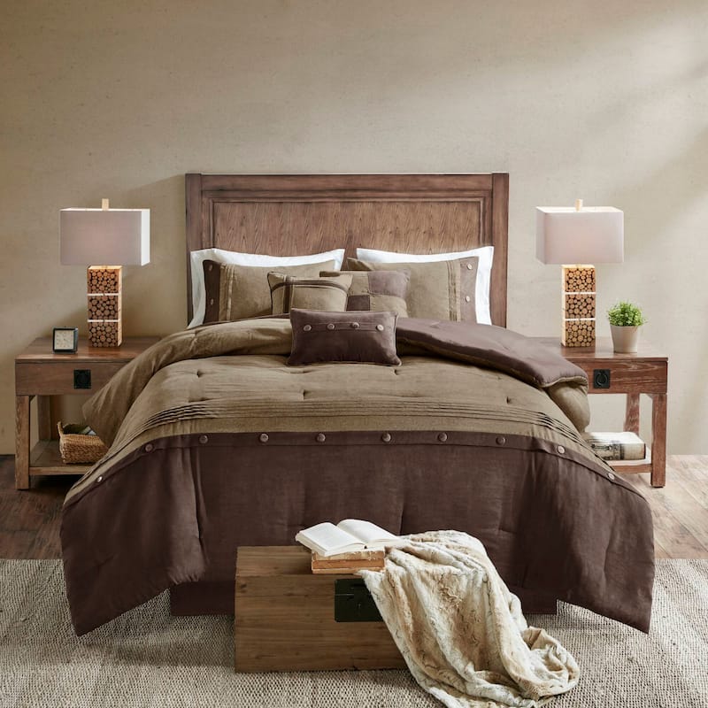 Madison Park Westbrook 7 Piece Faux Suede Comforter Set - Brown - Queen