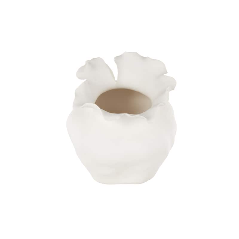 Ceramic Abstract Wide Rounded Floral Shaped Vase with Petal Rim - White or Black - Roche River Decor