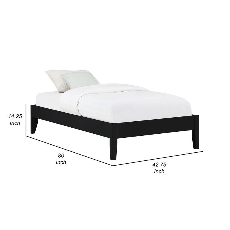 Cavi Modern Low Profile Platform Twin Size Bed, Panel Sides, Slats, Black