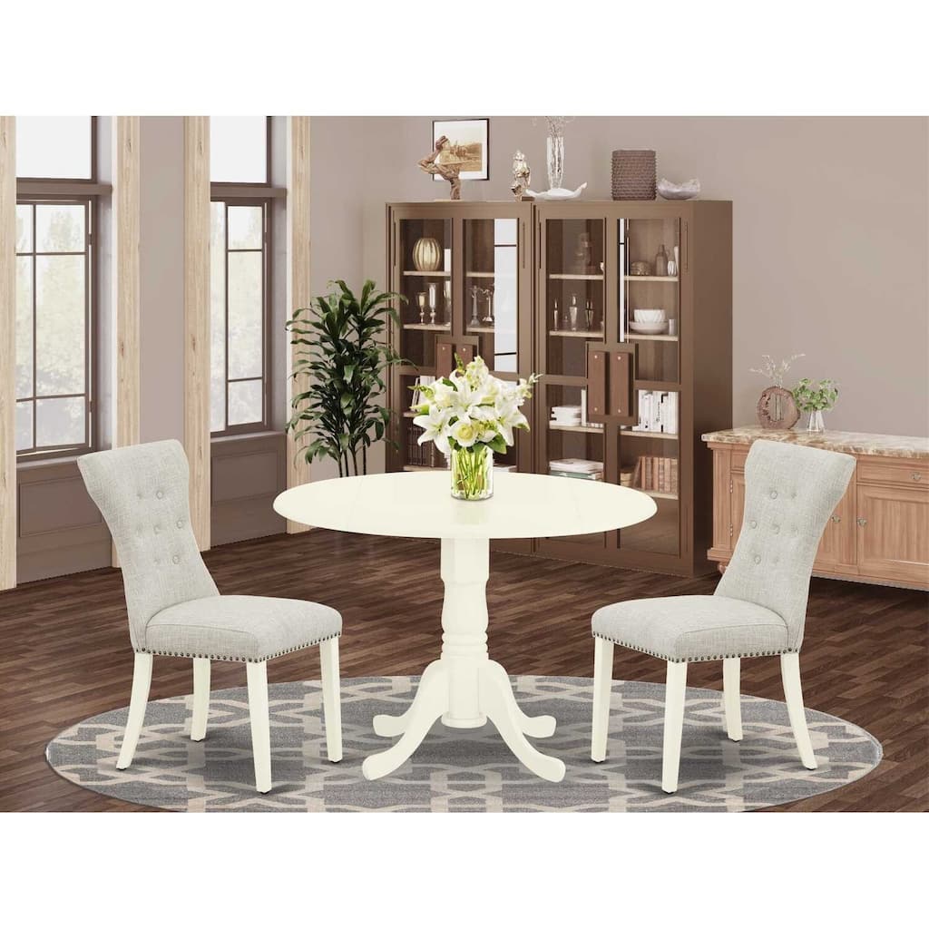 3-Piece Linen white Solid Wood Top - Round Dining Room Set - Seats 4