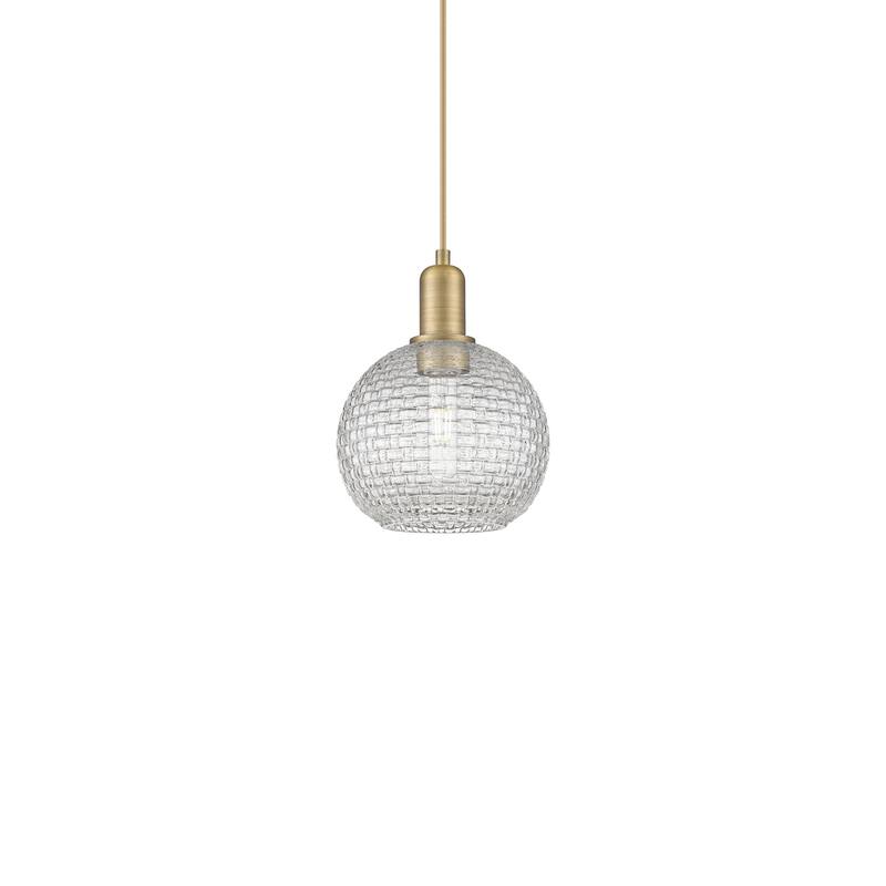 Innovations Lighting 716-1P-11-8 Athens Pendant Athens 8" Wide Mini - Brushed Brass / Clear Basketweave