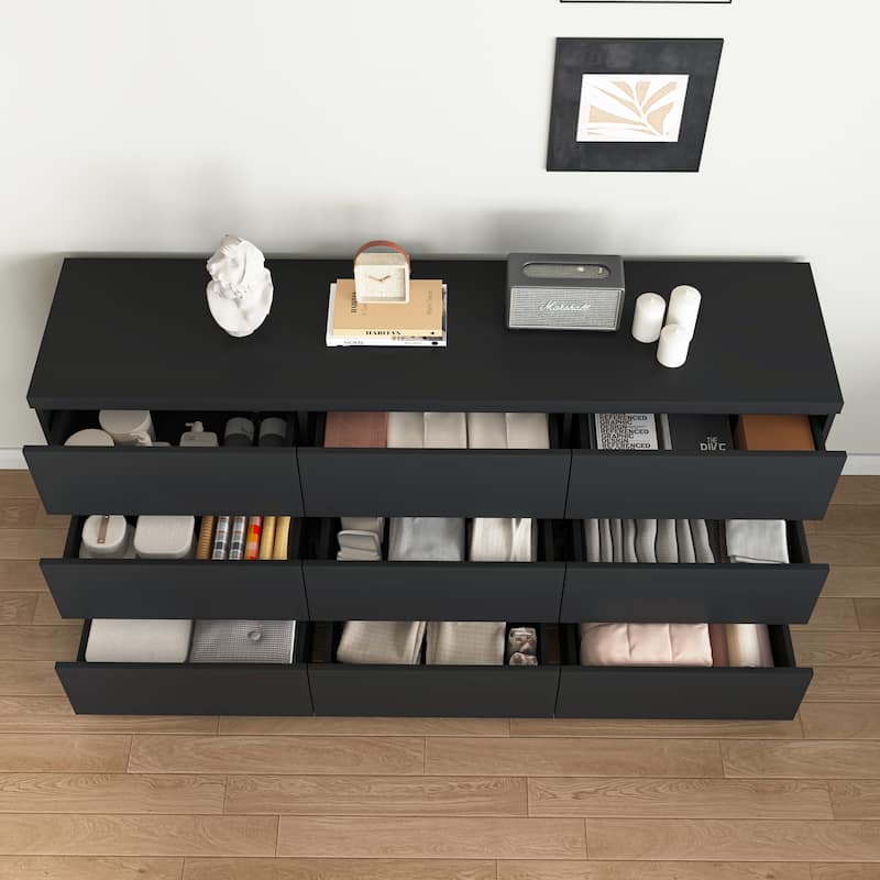 9-Drawer Cabinet for Bedroom, Wide Modern Chest of Drawers with No Handles Design for Living Room & Entryway