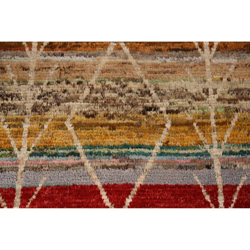 Geometric Moroccan Runner Rug Oriental Handmade Wool Carpet - 3'1" x 9'7"