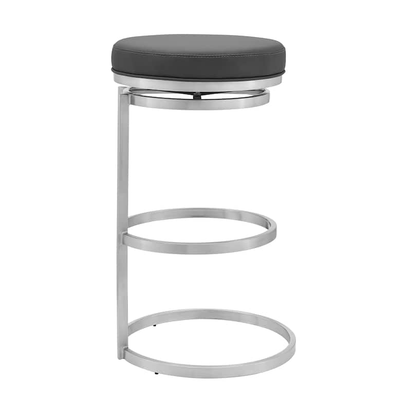 30" Backless Swivel Bar Stool, Faux Leather Upholstered Kitchen Stool with Brushed Stainless Steel Frame