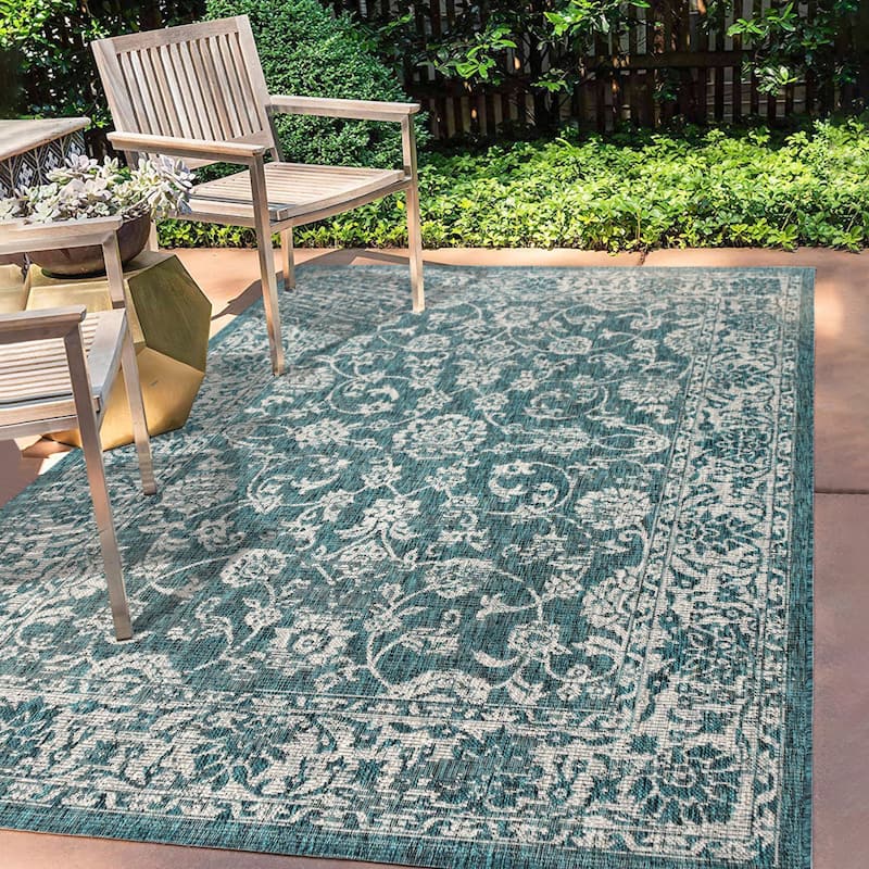 JONATHAN Y Sinjuri Bohemian Textured Weave Floral Indoor/Outdoor Area Rug