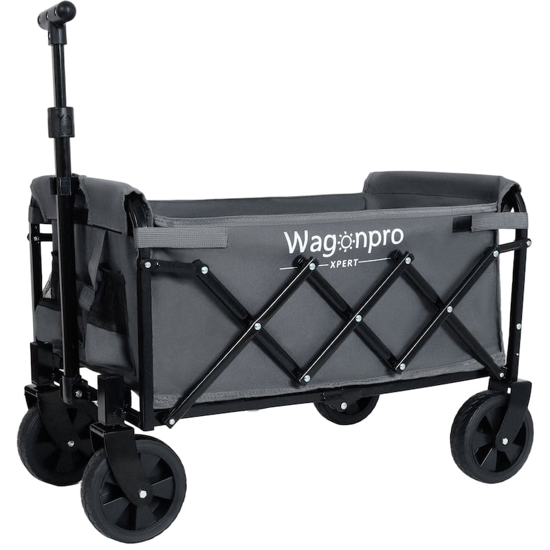Expandable Dual-Layer Utility Wagon With 100% Extra Space-Grocery Cart For Camping,Shopping,Sports,Gardening,Fishing - Grey