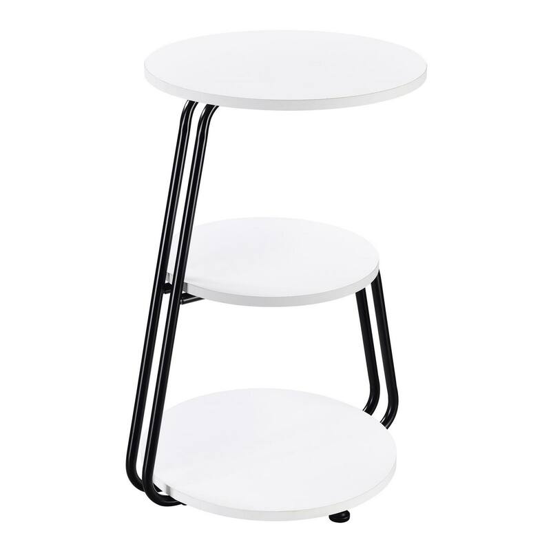 15.75 in. White and Black Round Wood End Table, Sturdy Build End Side Table for Living Rooms
