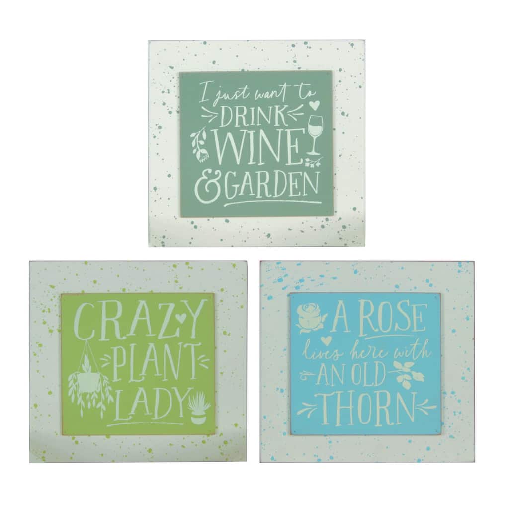 Transpac MDF Plant Enthusiast Block Decor Set of 3 Spring Home Decorations