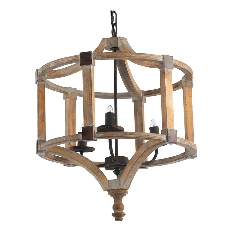 3 - Light Wood Drum Chandelier, Hanging Light Fixture with Adjustable Chain for Foyer Entryway, Bulb Not Included