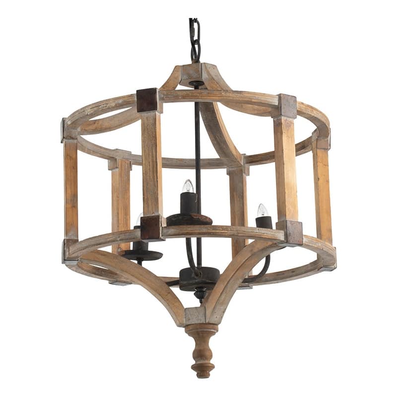 3 - Light Wood Drum Chandelier, Hanging Light Fixture with Adjustable Chain for Kitchen, Bulb Not Included