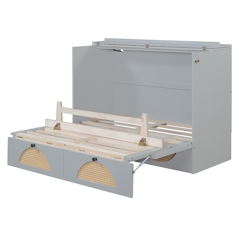 Gray Full Size Modern Style Murphy Bed with Large Drawer,USB Ports and Outlets for Bedroom