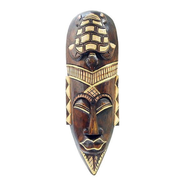Mask Safari Wood Tribal African Art Hand Craft Turtle Decor Wall Hanging Craved