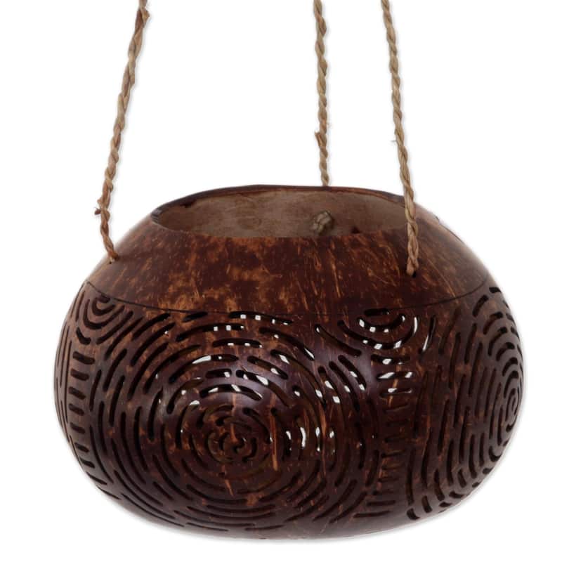 Novica Handmade Morning Bliss Coconut Shell Hanging Basket