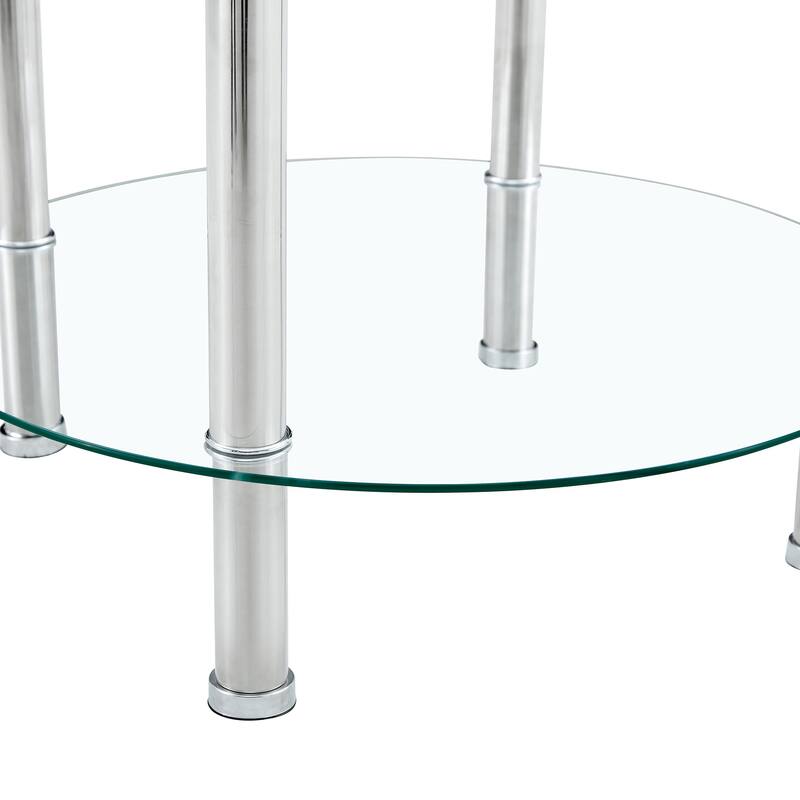 Modern Minimalist Coffee Table 2 Tier Coffee Table with Cylindrical Gold Plated Iron Pipe and Anti-slip Mat, for Living Room