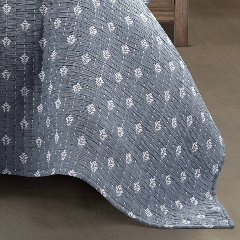 Lush Decor Hygge Kantha Pick Stitch Yarn Dyed Cotton Jacquard 3 Piece Quilt/Coverlet Set