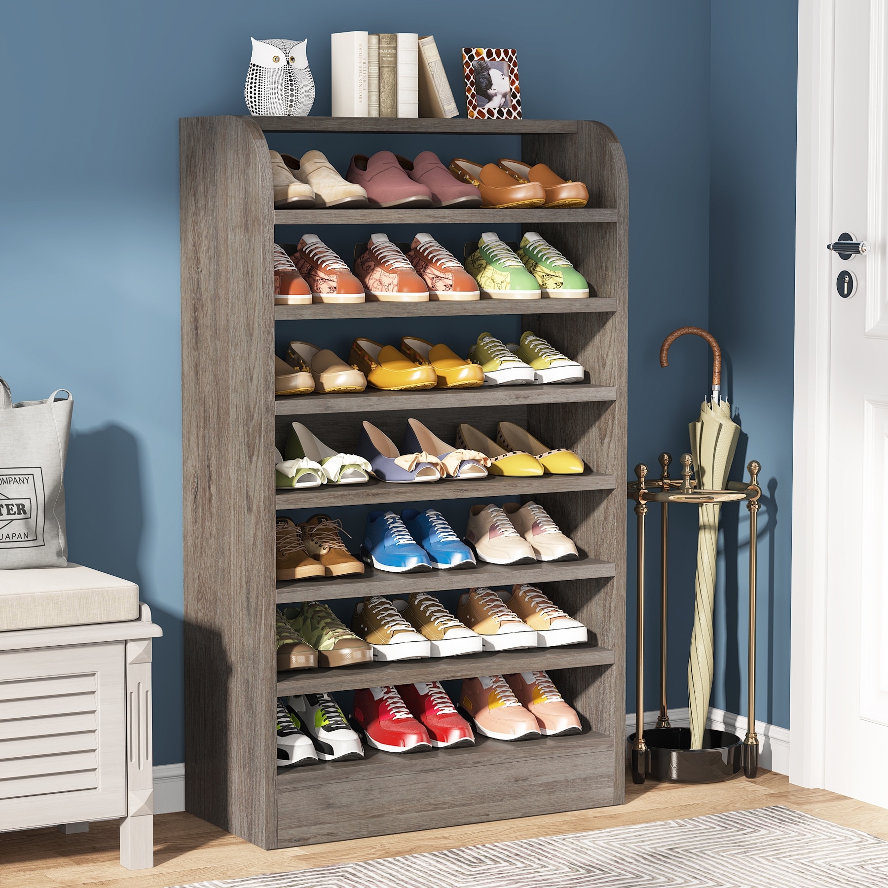 6 Tier Tall Shoe Cabinet, Natural, FURNITURE