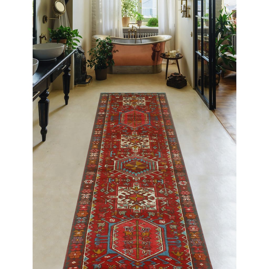 Fine Vintage Distressed Cranston Red/Ivory Runner - 2'6" x 11'8"