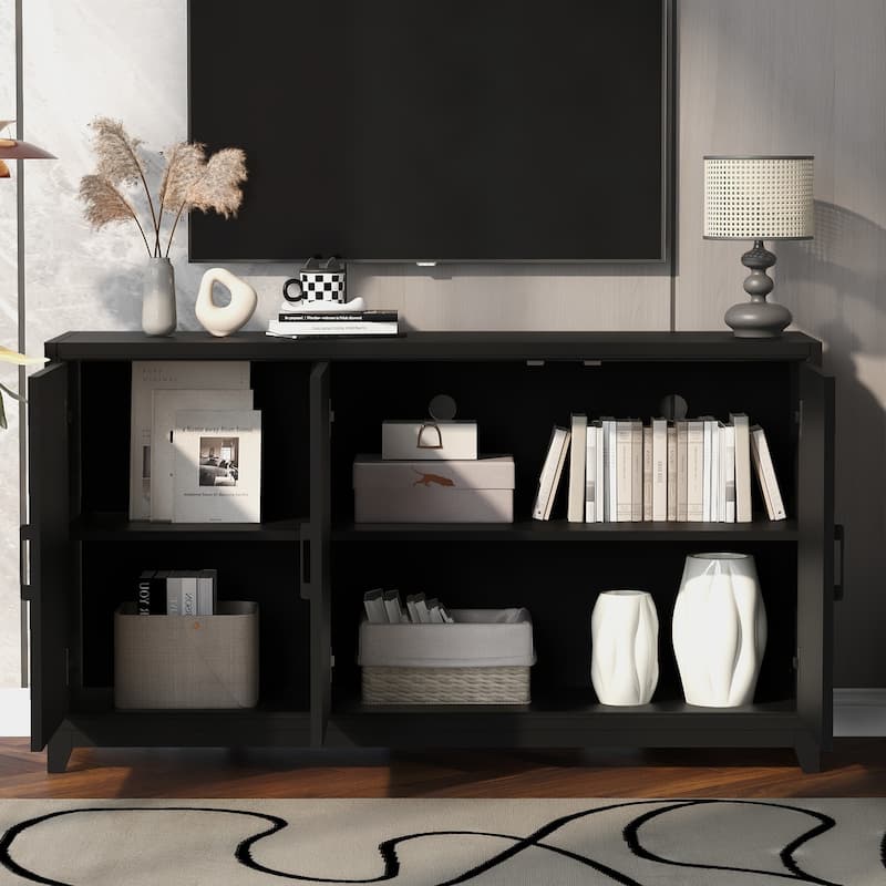 Media Console Cabinet Entertainment Center with 2 Spacious Storage Space, Solid Wood Legs