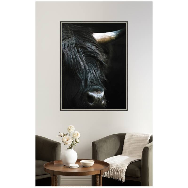 Kate and Laurel Minimalist Black Highland Cow Close by Michael Schauer Framed Wall Art Print
