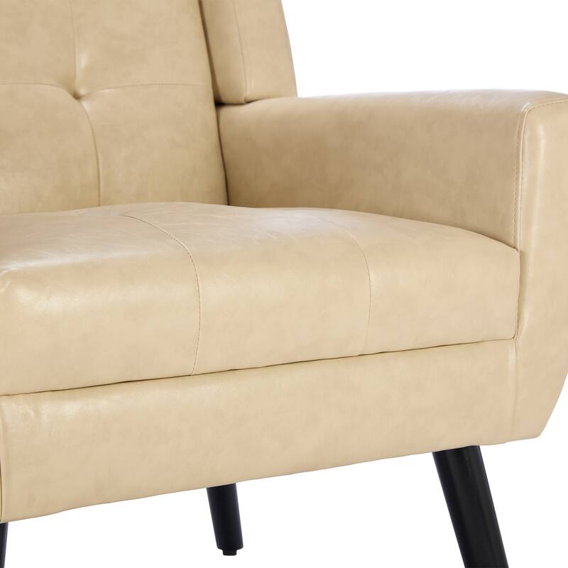 PU Ergonomic Accent Chair with Curved Back and Black Wood Legs, 250lb Capacity