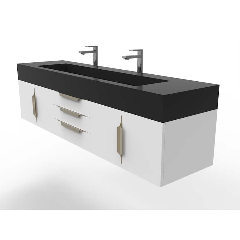 Nile 72" Wall Mounted Bathroom Vanity Set w/ Black Top