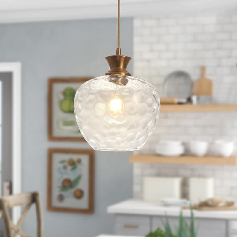 1-Light Pendant Light with Glass Shade for Kitchen Island - White