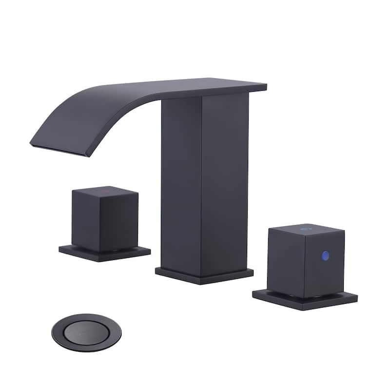 WOWOW 8-inch Two Handle Waterfall Bathroom Faucet - Matte Black
