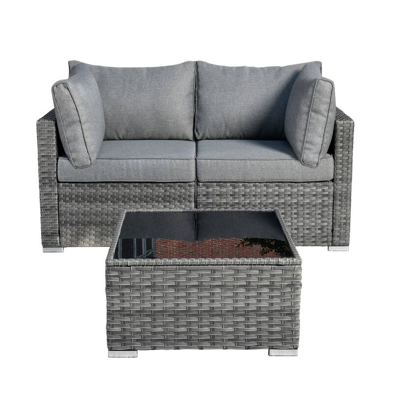 HOOOWOOO 3-piece Patio Wicker Outdoor Sofa Set with Coffee Table