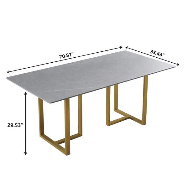 71L x 35W Modern Grey Rectangular Marble Dining Table with Steel Legs ...