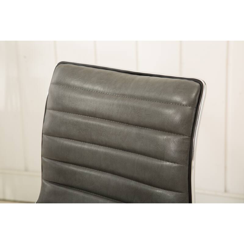 Cute Armless Office Chair, Leather Computer Desk Chair, Vanity Task Chair with Adjustable Height, Swivel Wheels, Mid Back