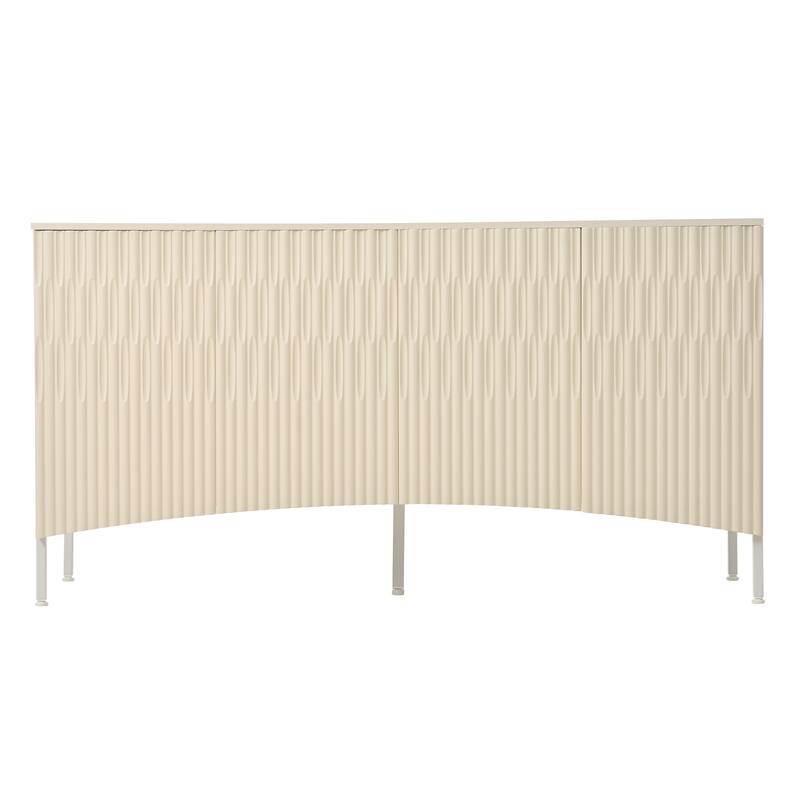 Modern Cupboard Sideboard with 4 Arched Groove Door, Storage Cabinet with Metal Legs and Adjustable Shelves for Living Room