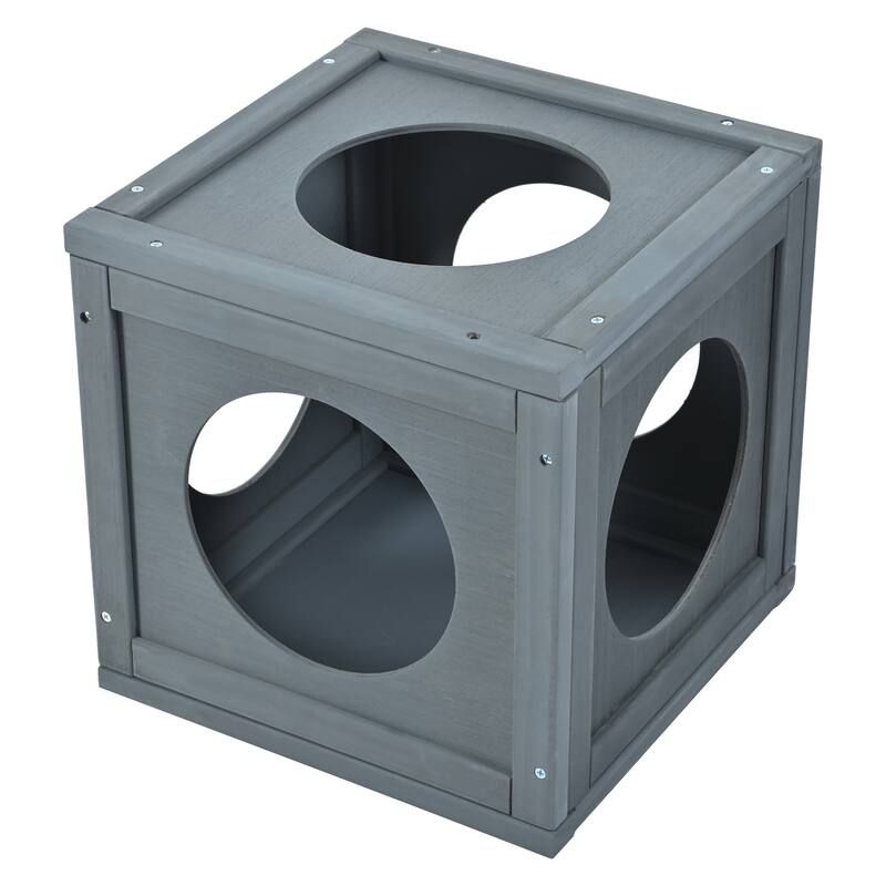 Outdoor Cat House Cat Shelves Grey Pine Wood Playground Cat Weather Protection With Removable Wood Boxes