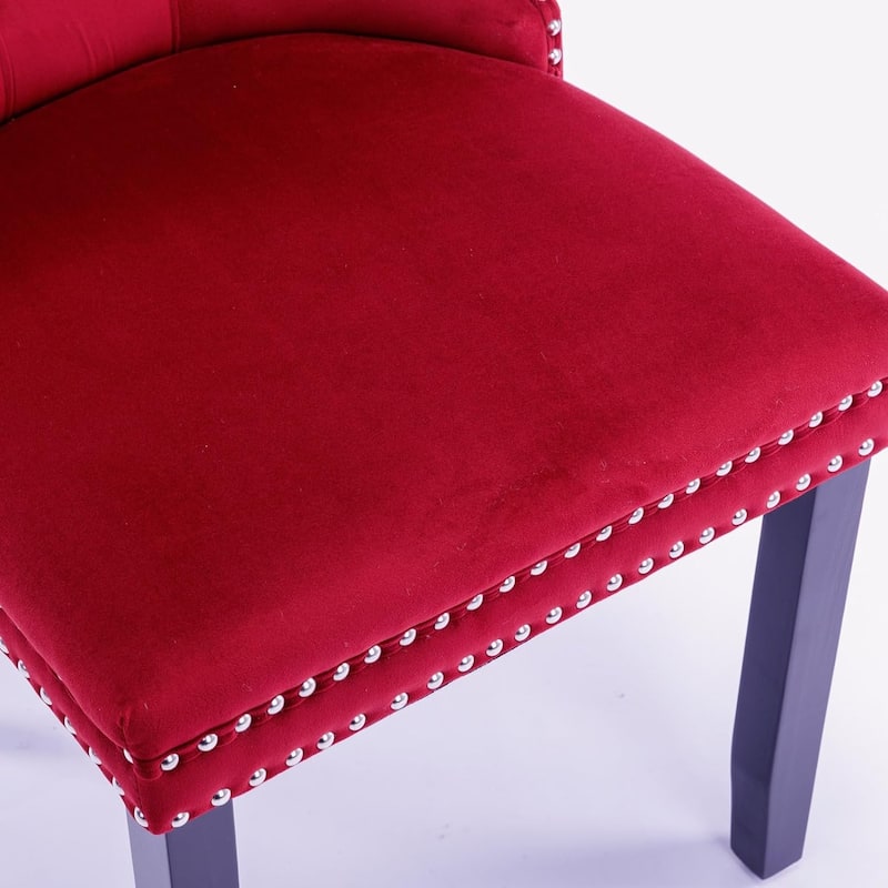 Set of 2 Hollywood Glam Velvet Dining Chairs – Tufted Back with Nailhead Trim and Ring Pull, Modern Accent Side Chairs