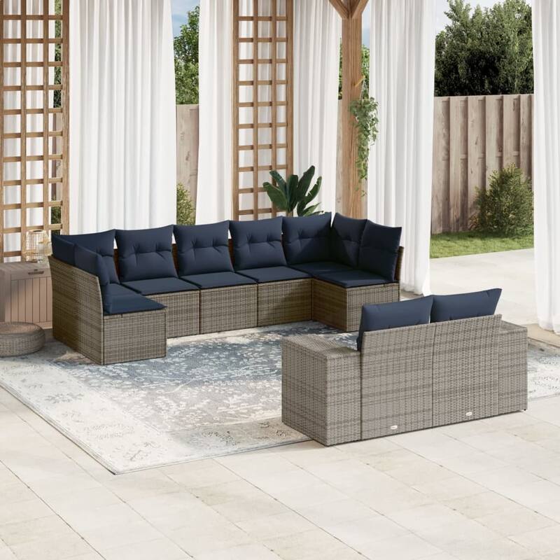 vidaXL 9/10 Piece Patio Sofa Set with Cushions Black/Brown/Gray Poly Rattan - 24.4 x 24.4 x 27.2