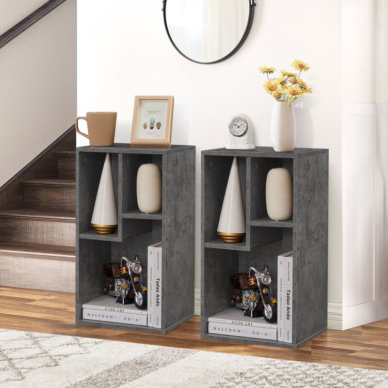 Bookshelves and Bookcases Set of 2, Floor Standing 3 Tier Display Storage Shelves, Small Bookcase for Home Office - 2 PACK - Grey