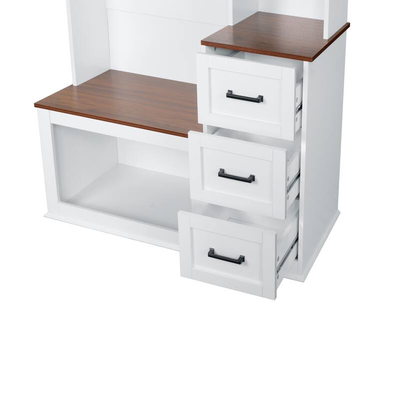 Modern Entryway Bench With Coat Rack,3 Shelves And Drawers,3 Sturdy Hooks,40.2'' Wide Hall Tree With Storage Bench