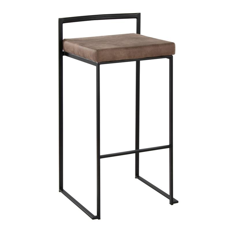 Porch & Den Forrest 30" Black Stackable Fully Welded Bar Stool (Set of 2) - Cowboy Brown Fabric
