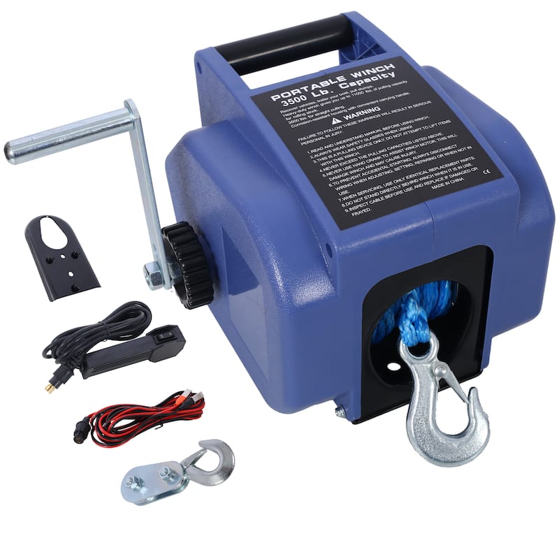 12v 3500lbs Trailer Winch, Reversible Electric Winch, for Boats up to 5000 lbs, with Synthetic Rope, With Extra Pulley Hook