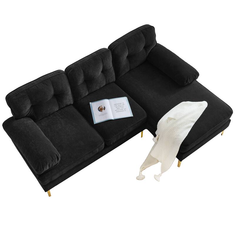 L Shaped Sectional Sofa with Chaise, Velvet Fabric Cloud Couch, Corner 3 Seater Sectional Sofa with Backrest & Armrests