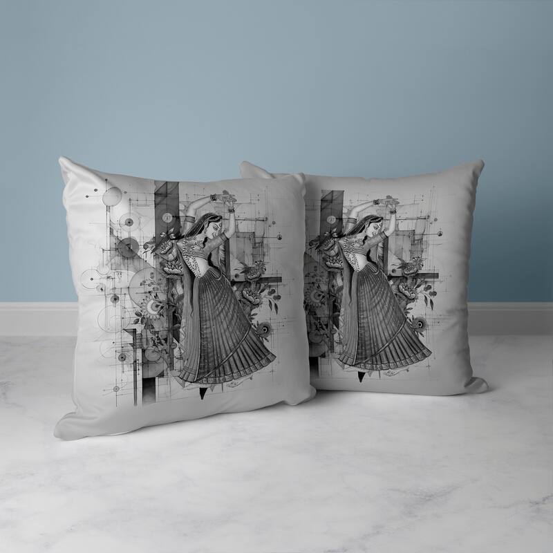 Gracefully Dancing Woman Broadcloth Pillow With Removable Cover in Gray