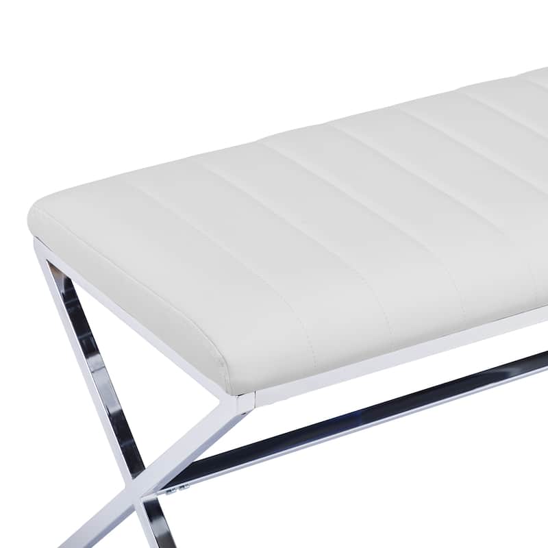 Tufted Faux Leather 46.5" Length Upholstered Dining Bench with Metal X Legs