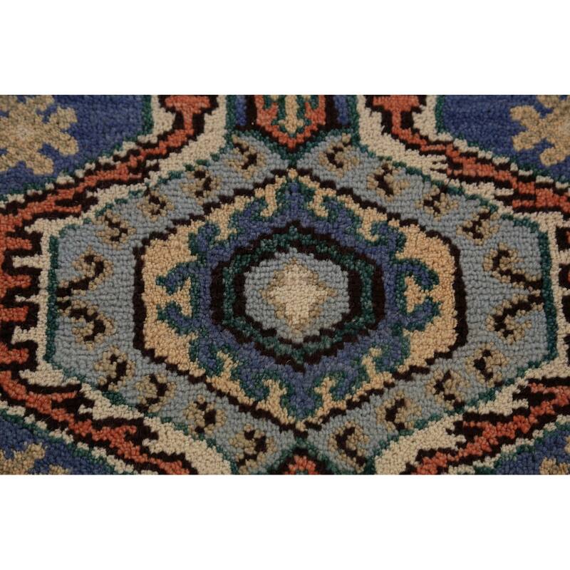 Geometric Kazak Indian Runner Rug Handmade Blue Wool Carpet - 2'6"x 9'10"