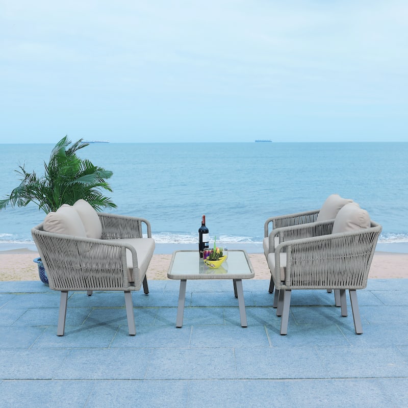 SAFAVIEH Outdoor Cajsa 4-Piece Rope Patio Set - 53W x 27D x 26H