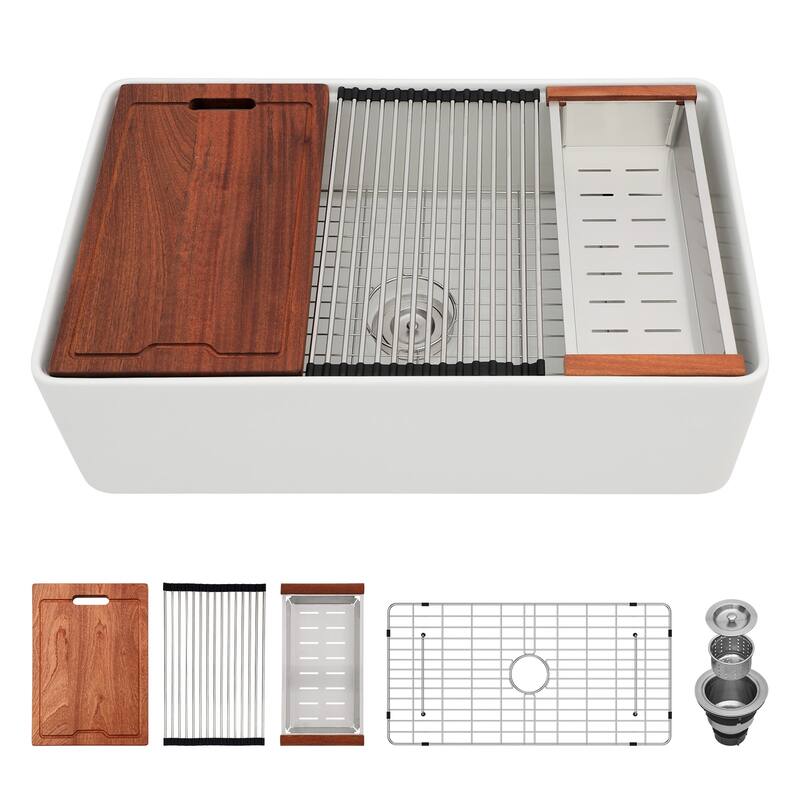 Farmhouse Sink Workstation - Ceramic Single Bowl Farm Kitchen Sink