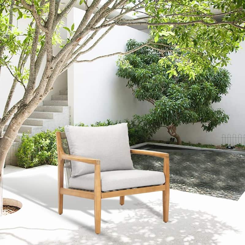 Modern 4-piece Outdoor Acacia Wood Conversation Sofa Set with Removable Waterproof Cushions